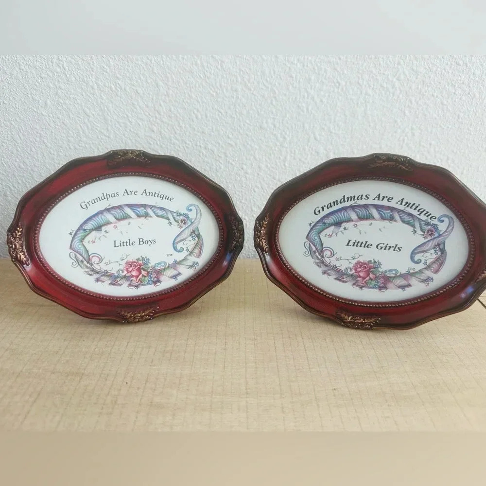 Grandpas Are Antique / Grandmas Are Antique Decorative Oval Picture Frames - Red